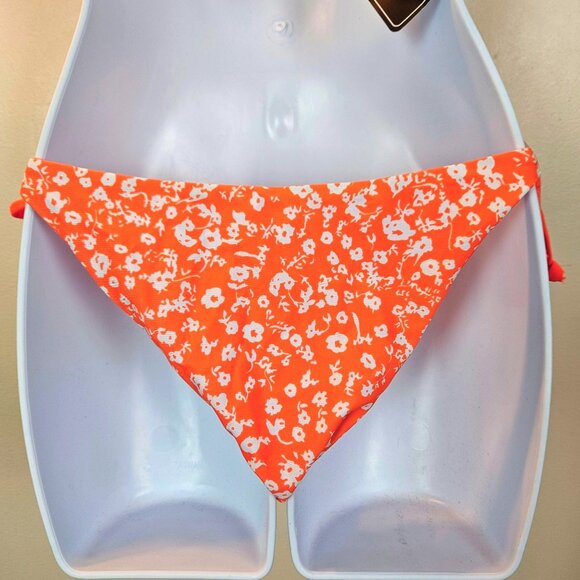 Womens Med/6 Orange Floral Triangle Bikini Set Adjustable Straps Tie Side Bottom - Picture 8 of 12
